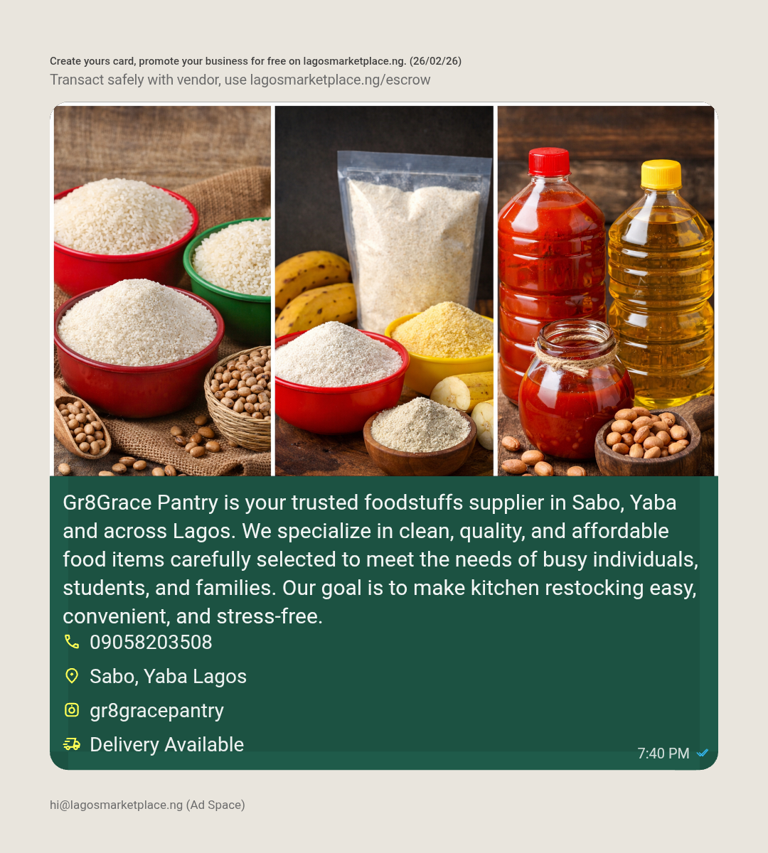 Gr8Grace Pantry is your trusted foodstuffs supplier in